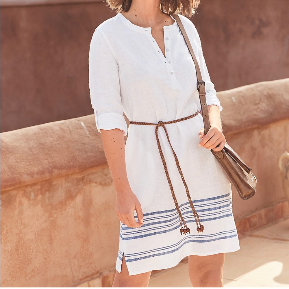 Garnet Hill Linen Belted Shirt Dress White Size 0